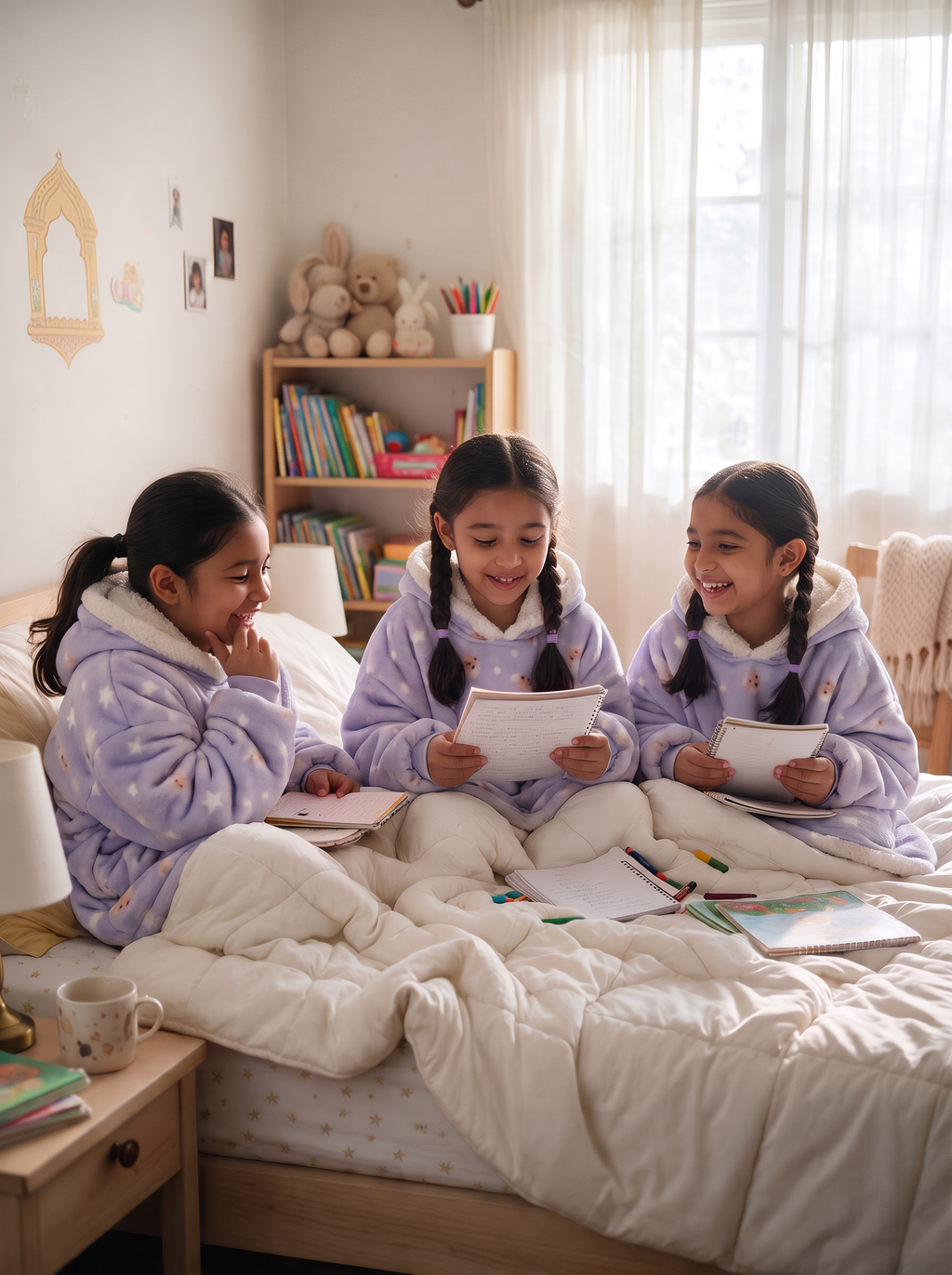 Hugsy Kids Lavender Stars wearable blanket hoodie, group study