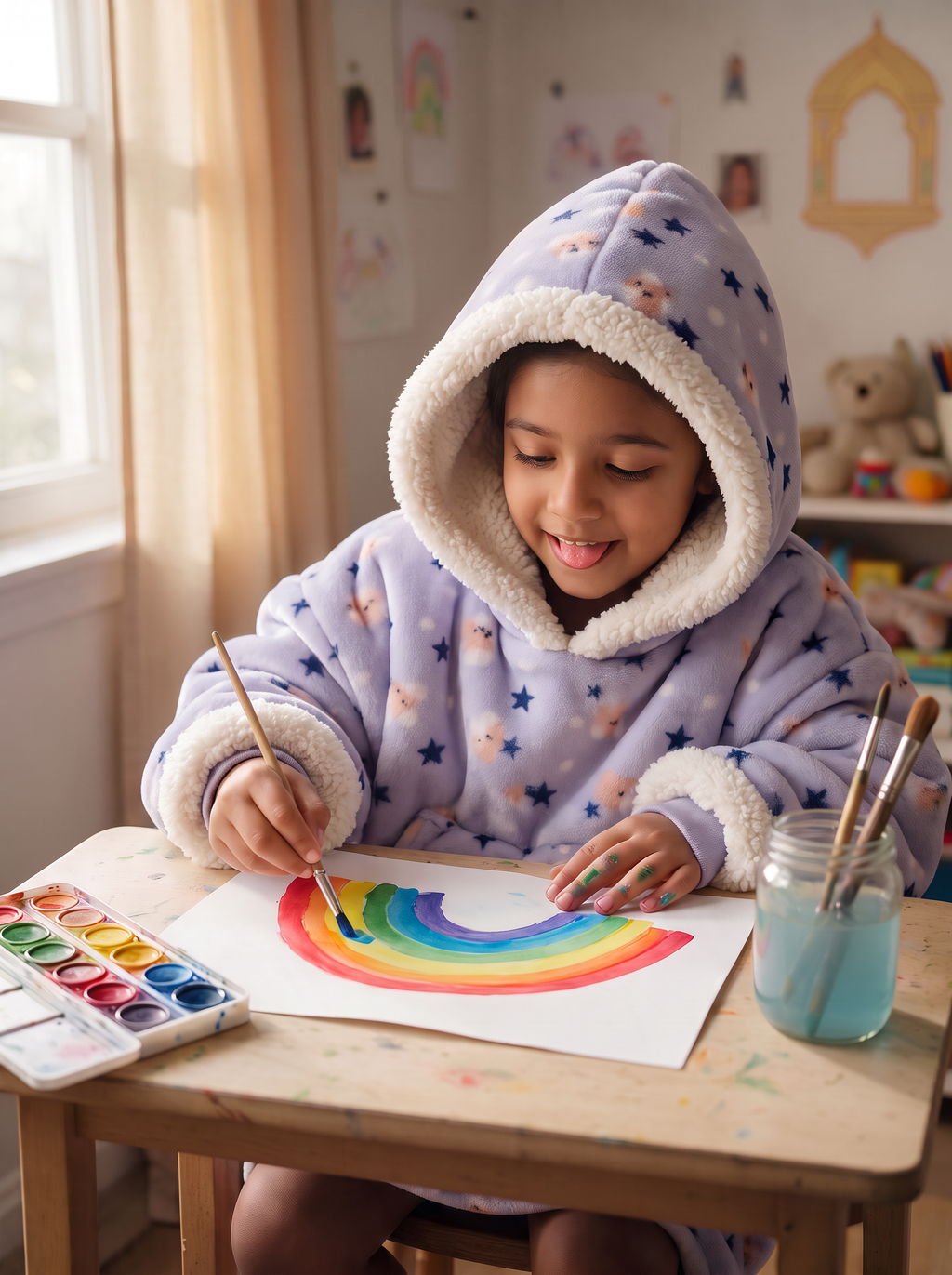 Hugsy Kids Lavender Stars wearable blanket hoodie, painting