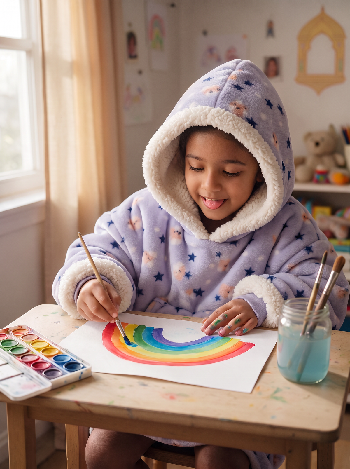 Hugsy Kids Lavender Stars wearable blanket hoodie, painting